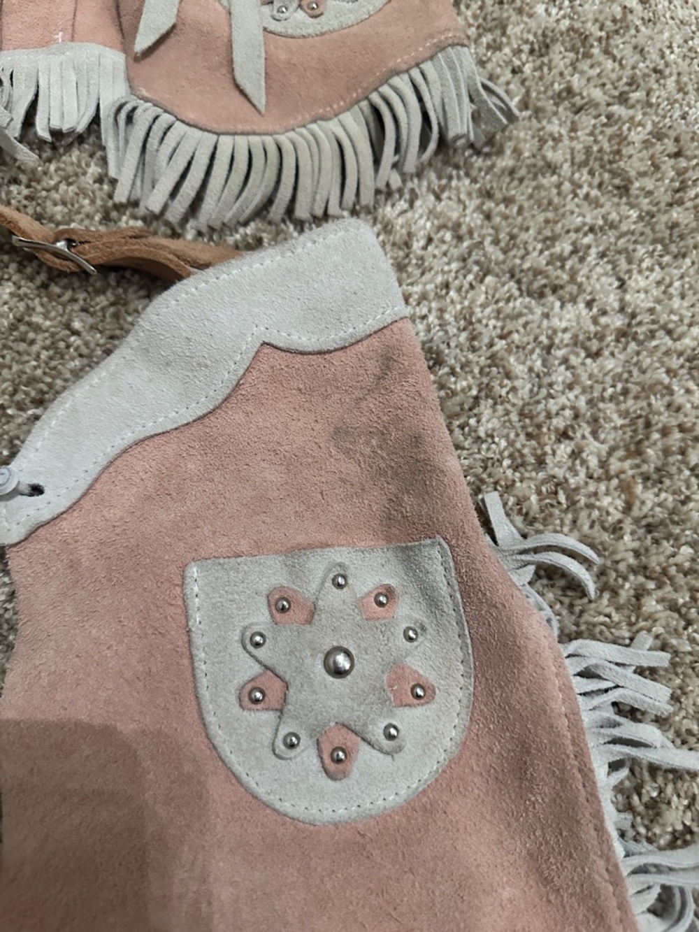 Pink Suede Fringe Western Vest and Chaps Set - Picture 2 of 4